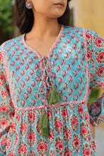Load image into Gallery viewer, The Thyme Dress - turquoise blue &amp; pink butis
