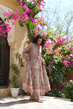 Load image into Gallery viewer, The Thyme Dress - turquoise w/ rose pink floral
