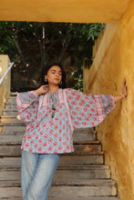 Load image into Gallery viewer, the MINT top - turquoise blue with pink butis
