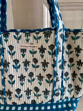 Load image into Gallery viewer, The mini summer tote - white with grey and blue butas
