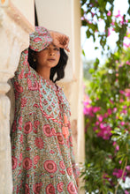 Load image into Gallery viewer, The Thyme Dress - turquoise w/ rose pink floral
