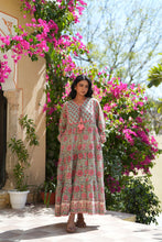 Load image into Gallery viewer, The Thyme Dress - turquoise w/ rose pink floral
