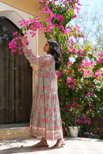Load image into Gallery viewer, The Thyme Dress - turquoise w/ rose pink floral
