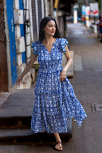 Load image into Gallery viewer, the CILANTRO midi - deep blue w/ white floral
