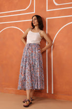 Load image into Gallery viewer, Godet Skirt - soft blue w/ pink floral
