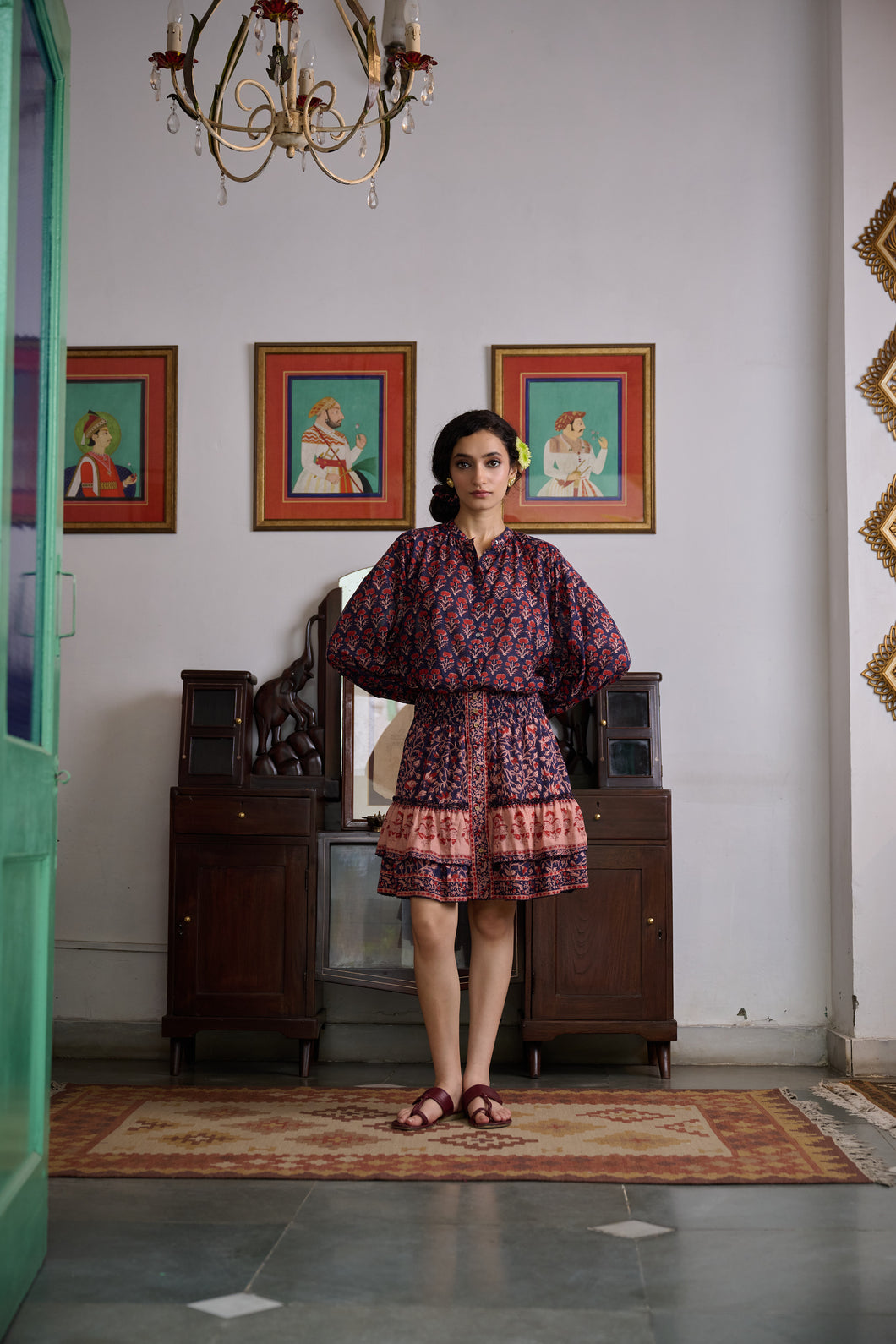 The CLOVE top - vintage navy with red butis