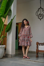 Load image into Gallery viewer, The STEVIA dress - brown with red and pink floral
