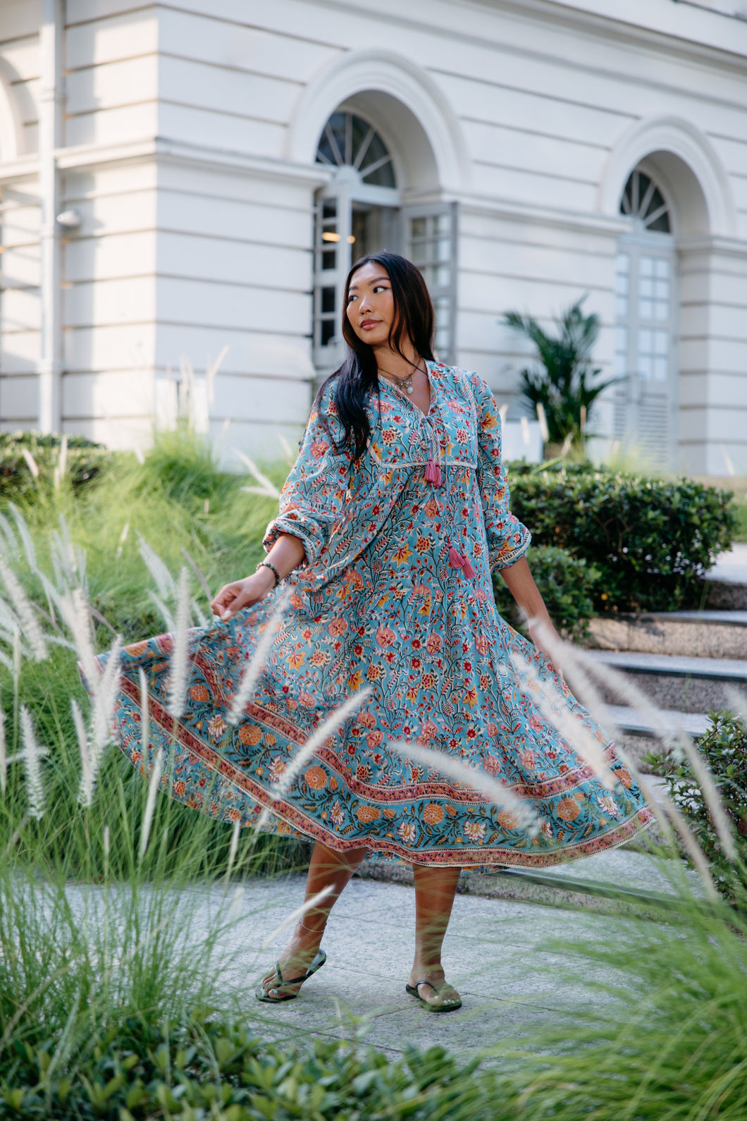 The Thyme Dress - blue colourful floral