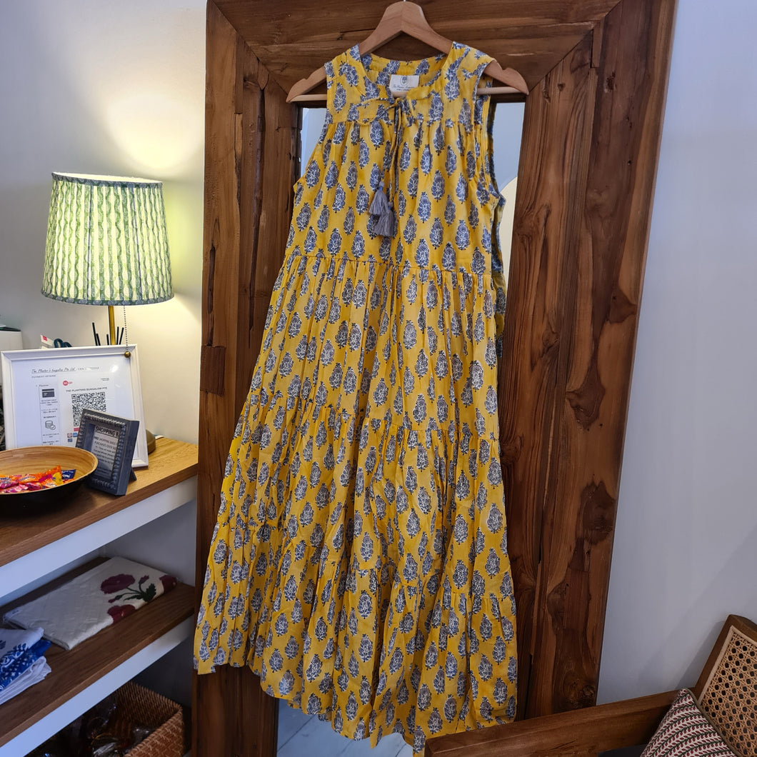 The BORAGE dress - yellow with blue/grey floral