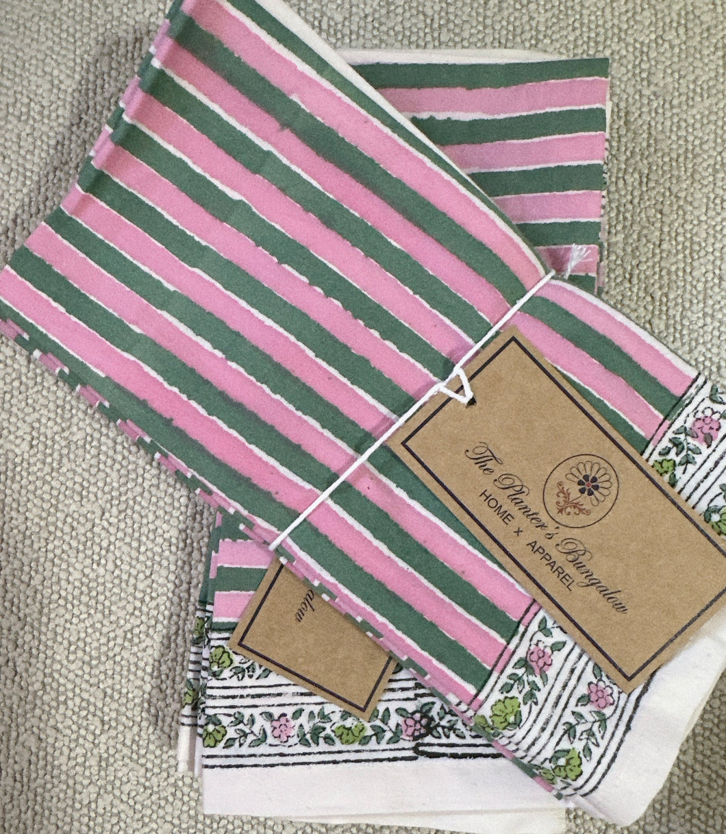 RANI/Napkins - Green pink stripes (set of 6)