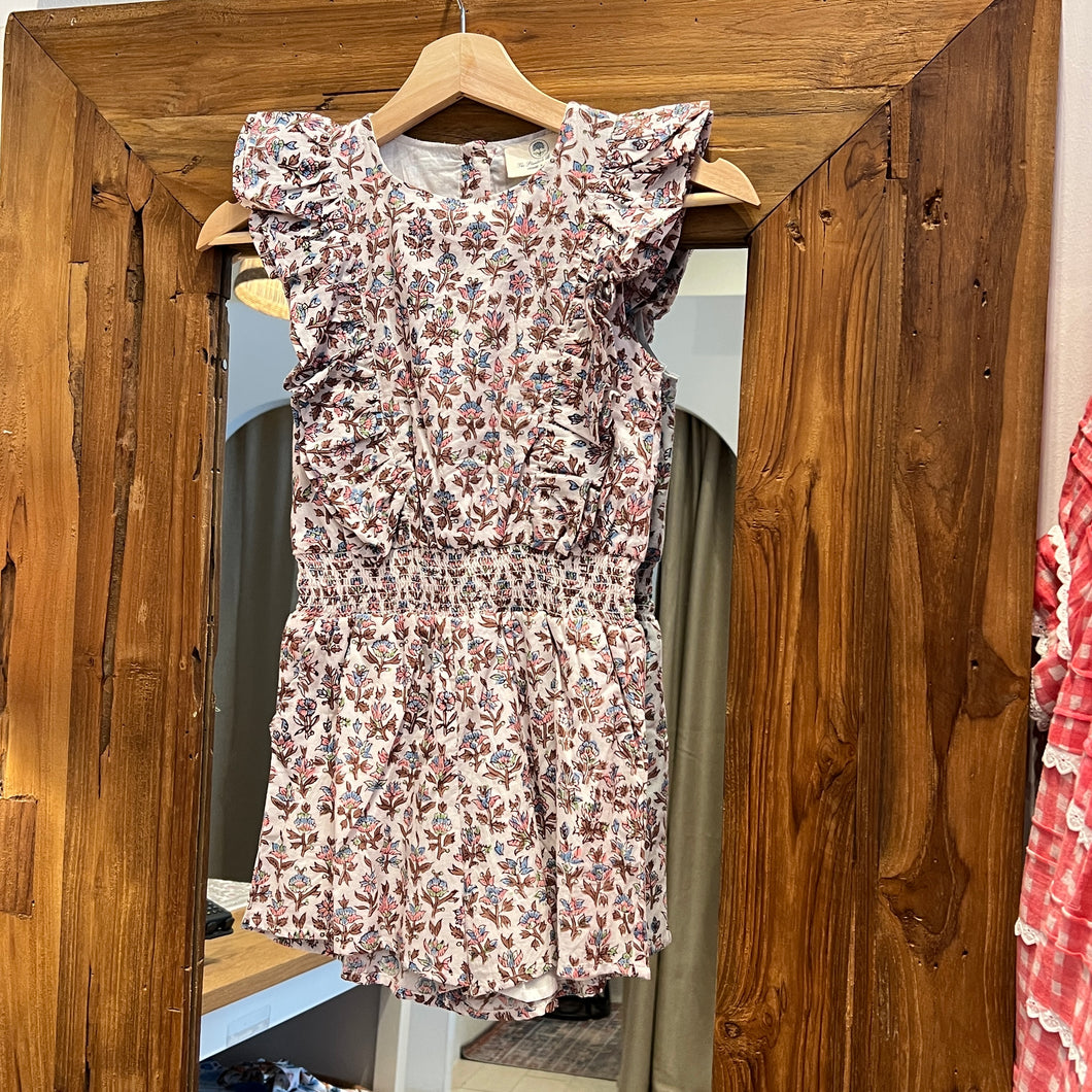 Kids JUMPSUIT - white with brown floral