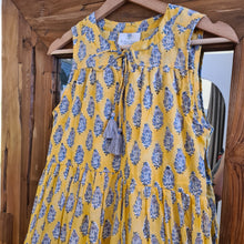 Load image into Gallery viewer, The BORAGE dress - yellow with blue/grey floral
