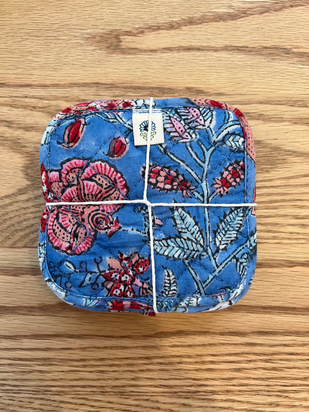 Quilted coasters (set of 6) - blue red floral