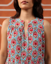 Load image into Gallery viewer, BORAGE MIDI dress - turquoise blue with pink butis
