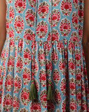 Load image into Gallery viewer, BORAGE MIDI dress - turquoise blue with pink butis
