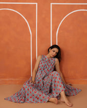 Load image into Gallery viewer, BORAGE MIDI dress - turquoise blue with pink butis
