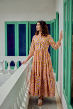 Load image into Gallery viewer, The Pepper Maxi - soft pink with yellow flowers blockprinted
