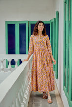 Load image into Gallery viewer, The Pepper Maxi - soft pink with yellow flowers blockprinted
