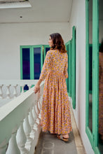 Load image into Gallery viewer, The Pepper Maxi - soft pink with yellow flowers blockprinted
