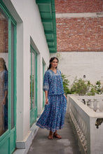 Load image into Gallery viewer, Panelled skirt with pockets - blue fun floral
