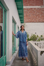 Load image into Gallery viewer, Panelled skirt with pockets - blue fun floral
