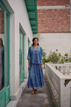 Load image into Gallery viewer, Panelled skirt with pockets - blue fun floral
