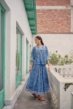 Load image into Gallery viewer, Panelled skirt with pockets - blue fun floral
