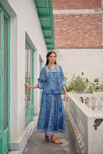 Load image into Gallery viewer, Panelled skirt with pockets - blue fun floral
