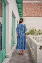 Load image into Gallery viewer, Panelled skirt with pockets - blue fun floral
