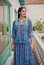 Load image into Gallery viewer, Panelled skirt with pockets - blue fun floral
