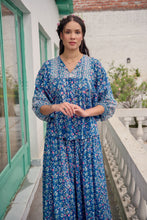 Load image into Gallery viewer, Panelled skirt with pockets - blue fun floral

