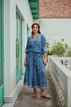 Load image into Gallery viewer, Panelled skirt with pockets - blue fun floral
