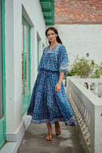 Load image into Gallery viewer, Panelled skirt with pockets - blue fun floral
