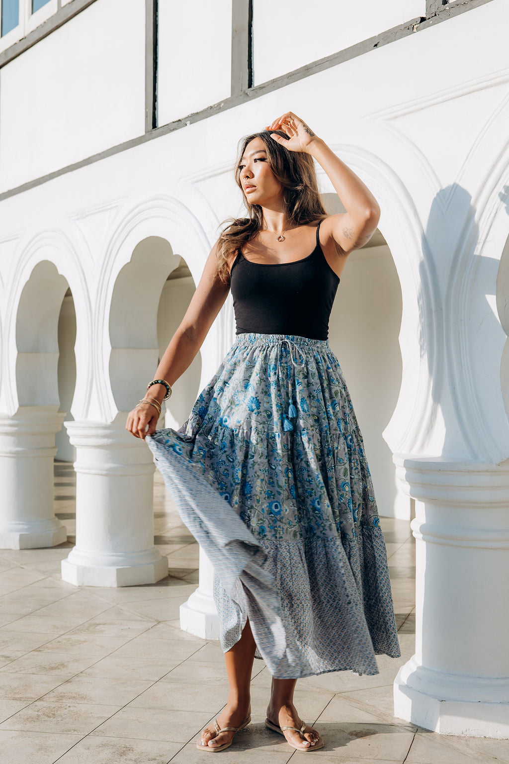 the CINNAMON skirt - grey tiered skirt with lining
