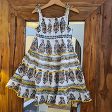 Load image into Gallery viewer, Kids tiered maxi dress - white w/ yellow blue buta
