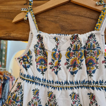 Load image into Gallery viewer, Kids tiered maxi dress - white w/ yellow blue buta
