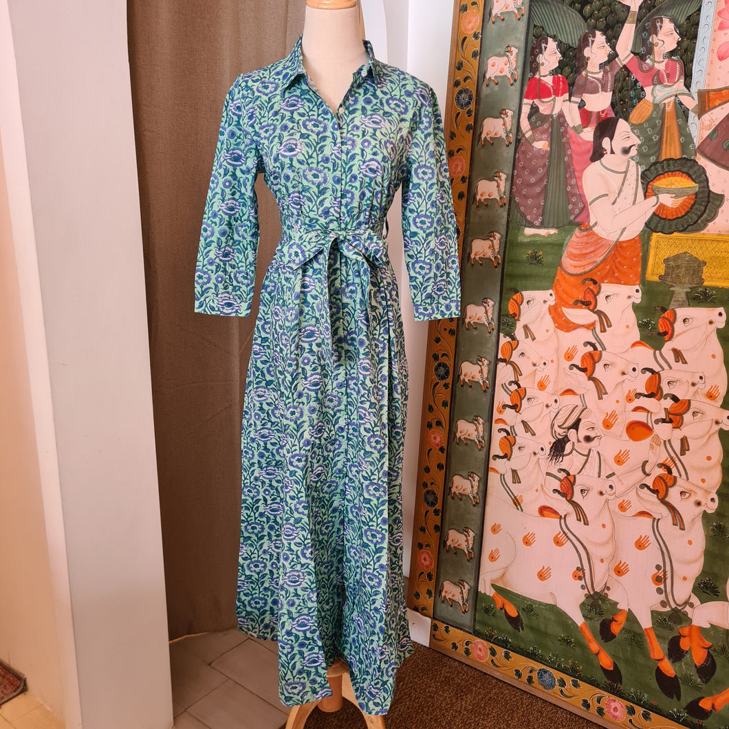 The MALABAR maxi - green w/blue floral