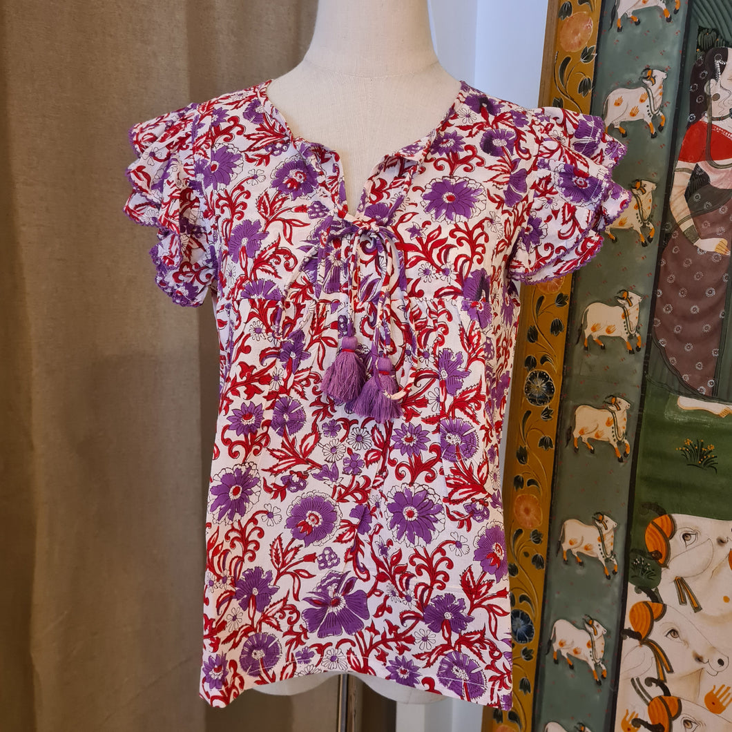 the DILL top -  white with red purple floral