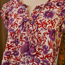Load image into Gallery viewer, the DILL top -  white with red purple floral
