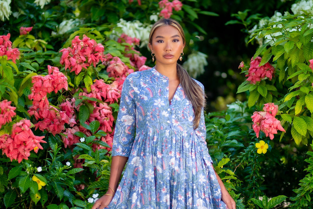 The Pepper dress - greyish blue with floral