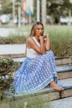 Load image into Gallery viewer, Panelled skirt with pockets - blue with white small lotus
