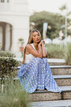 Load image into Gallery viewer, Panelled skirt with pockets - blue with white small lotus
