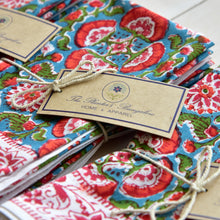 Load image into Gallery viewer, BREMEN  hand block printed Teal blue napkins (set of 6)
