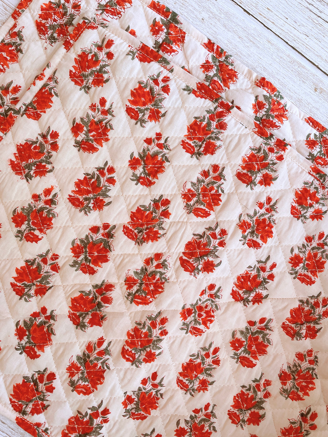 Cream with orange/red floral - Quilted placemats (pair)